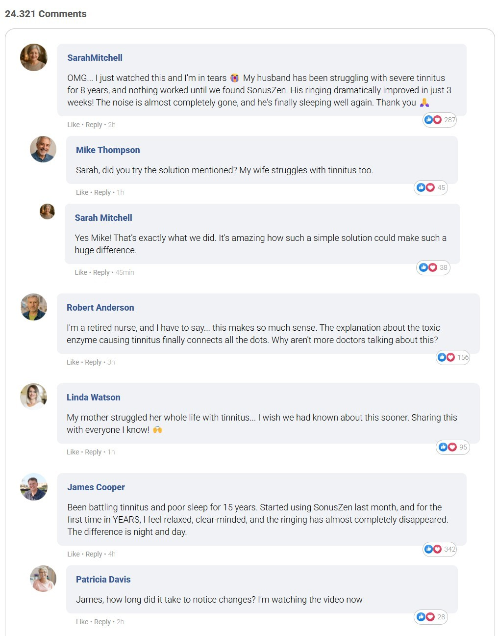Facebook testimonials from people who found tinnitus relief using this natural protocol